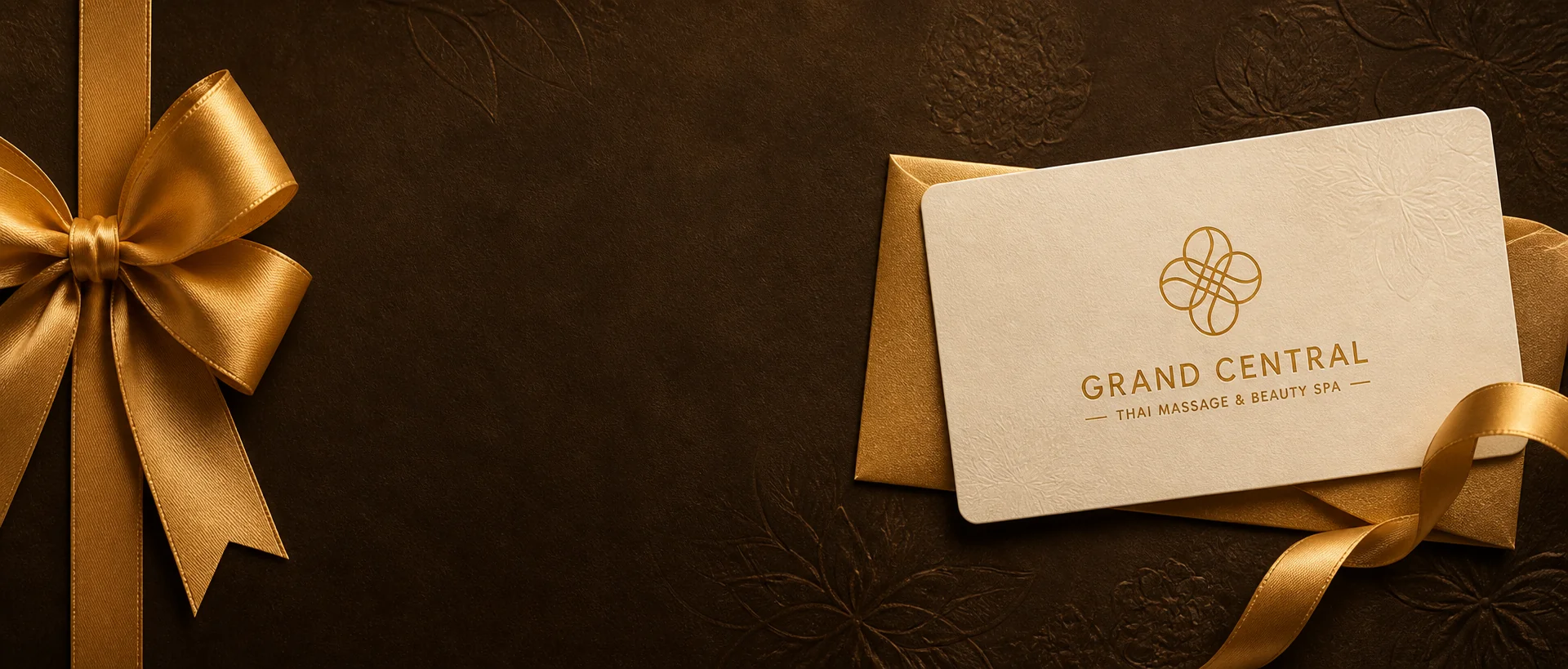 Grand Central gift voucher with the shop logo, gold ribbon and premium presentation envelope