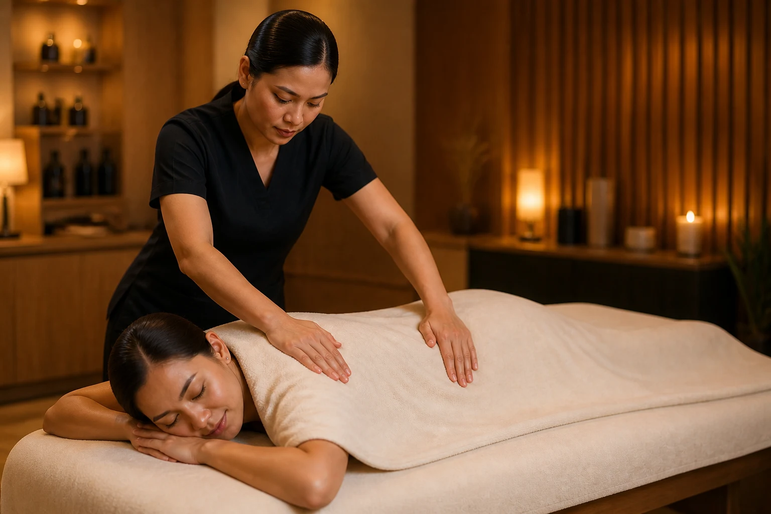 Therapist providing a pain relief and recovery massage treatment